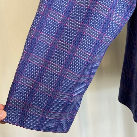 Pendleton Vintage Button Down Blue Plaid Collarless Blazer Size 22 - Picture 4 of 13